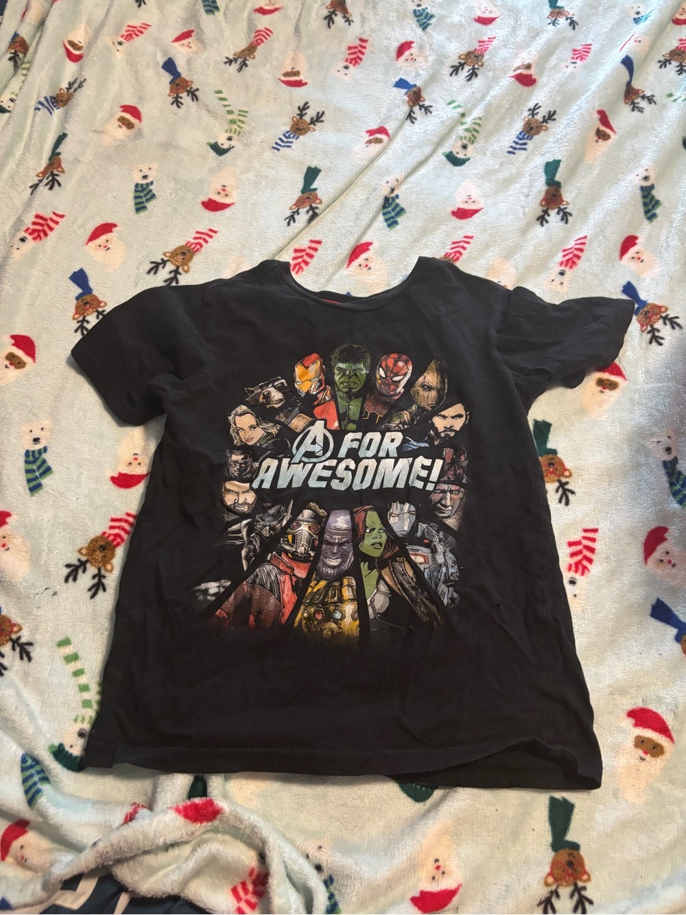 Marvel Black Avengers Infinity War Graphic Tee with Multicolor Characters